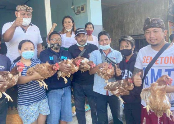 Nusabali.com - srikandi-gerindra-karangasem-bagi-bagi-500-ekor-ayam
