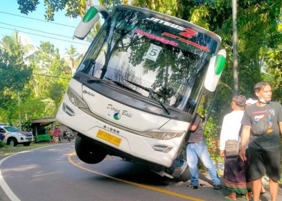 Nusabali.com - bus-terperosok-sopir-dan-40-pamedek-selamat