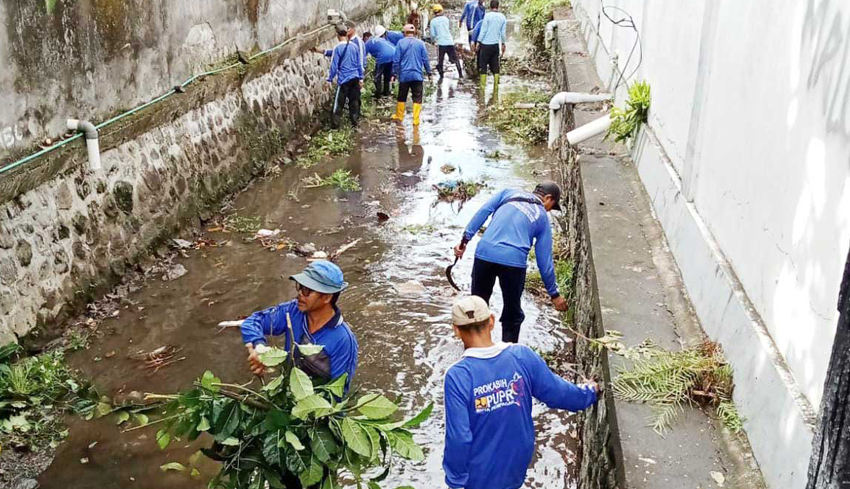 www.nusabali.com-pupr-denpasar-bersihkan-sampah-dan-rompes-pohon-liar-di-sungai